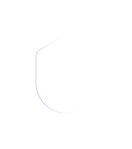A white and glassmorphic shield with a globe