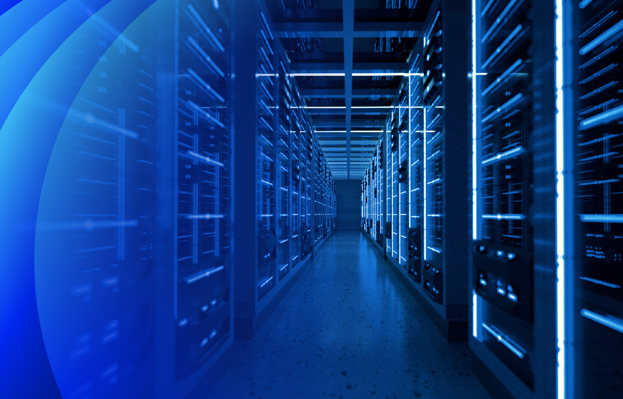 A blue data centre server room