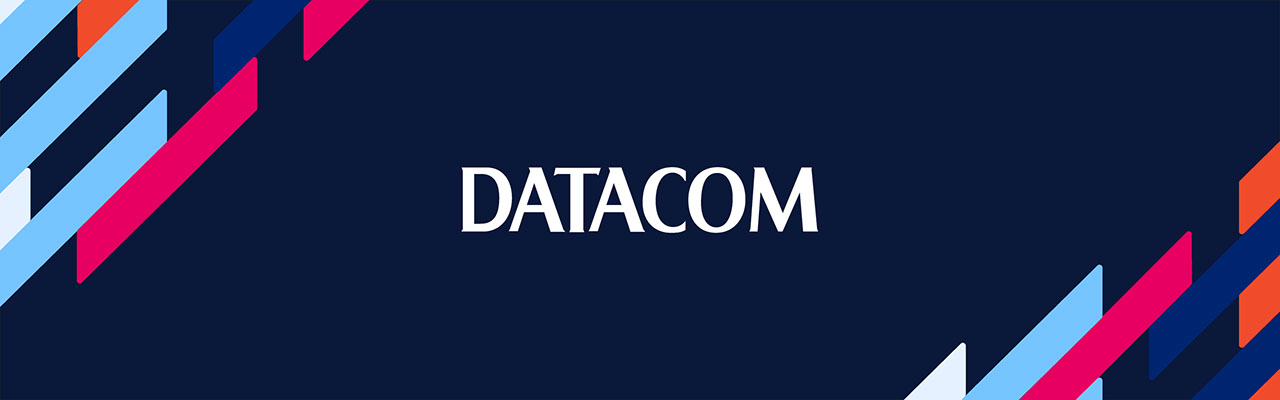 A Datacom logo on a branded background