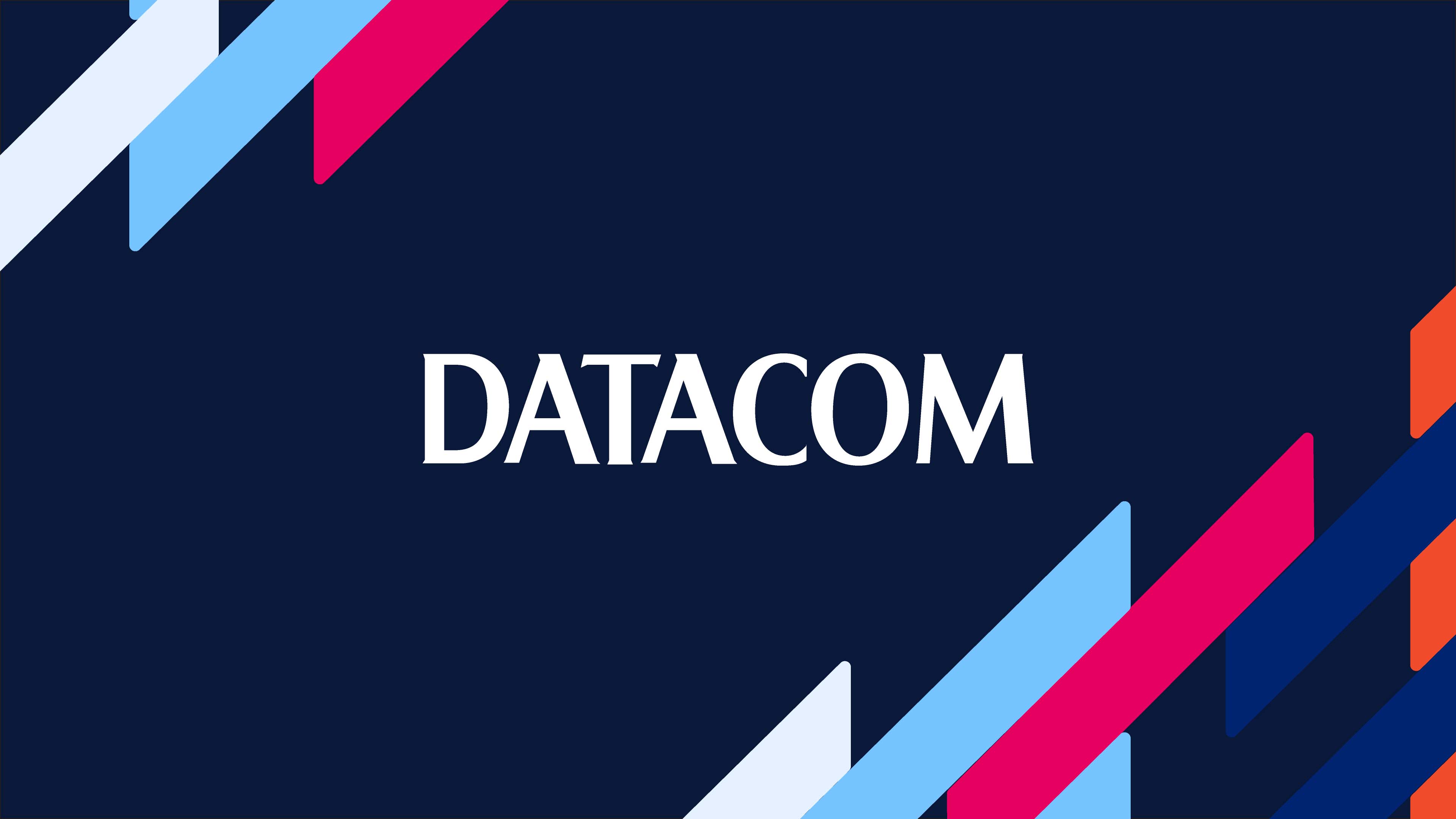 Datacom logo surrounded by brand elements