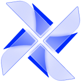 A blue pinwheel icon with four blades