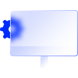 A computer screen with a cog icon