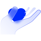A hand holding a heart icon
