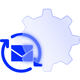 An envelope inside circular rotating arrows alongside a cog