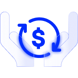 financial management icon featuring hands supporting a dollar sign inside circular rotating arrows