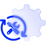 project management icon featuring tools inside circular rotating arrows alongside a cog