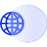 Networking globe next to a lens