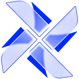 Electric blue hi-fi icon of origami in a circular pattern.