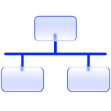 Electric blue hi-fi icon of a horizontal flowchart with three nodes.