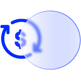 Electric blue hi-fi icon of a dollar sign inside a cyclical arrow symbol.