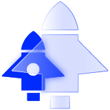 A blue rocket and a larger translucent rocket