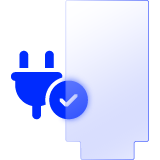 A power plug with a tick mark next to a server