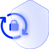 A translucent shield and a lock with rotation arrows