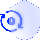 A translucent shield and a clock with rotation arrows