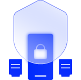 A server with a lock icon on it and a large shield