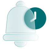 A notification bell and a clock