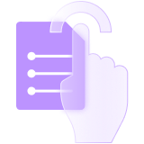 A pointing hand with a half circle line overlaying a document