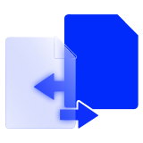 A blue icon featuring two documents side by side with left and right arrows between them