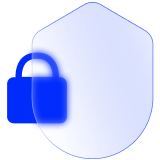 A blue icon featuring a padlock next to a protection shield 