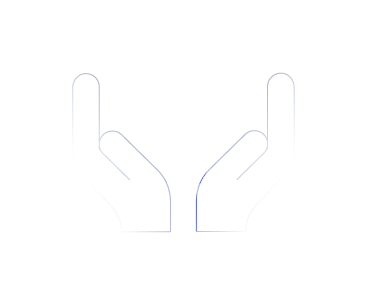 A white and glassmorphic pair of hands holding a cog