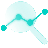 A magnifying glass overlaying a line data graph