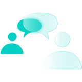 Two customers, each with a speech bubble