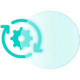 A circle with a cog inside circular rotating arrows 