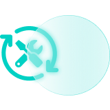 A circle with tools inside circular rotating arrows 