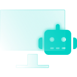 A desktop computer alongside a robot
