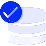 A checkmark alongside alongside a database