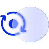 A translucent lens and a circle with two clockwise circular rotating arrows