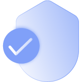 A tick inside a circle alongside a badge
