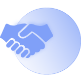 A pair of hands shaking alongside a circle