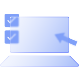 A laptop with catalogue items and an arrow