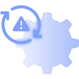 A warning sign inside circular rotating arrows alongside a cog