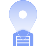 A location pin with a warehouse inside it