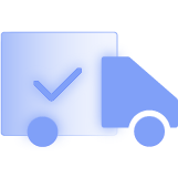 A delivery truck with a tick mark on the side