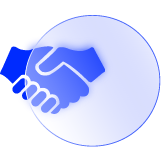A handshake alongside a circle