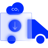 A logistics truck with a carbon dioxide cloud and a downwards pointing arrow