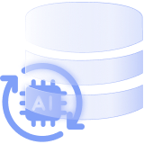 An AI chip inside circular rotating arrows alongside database server