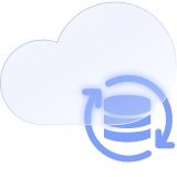 A cloud alongside a database inside circular rotating