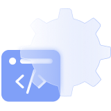 A coding interface alongside a cog
