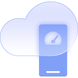 A cloud alongside a server with a speed gauge