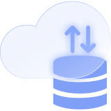 A cloud and a database server with up and down arrows