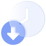A downward arrow and a translucent clock