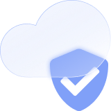 A cloud alongside a protection shield with a check mark