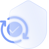 A check mark inside circular rotating arrows alongside a protection shield