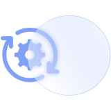 A cog inside circular rotating arrows alongside a circle