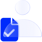 A check mark inside a document alongside a person