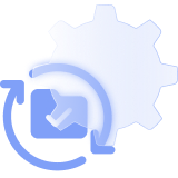 A folder inside circular rotating arrows alongside a cog